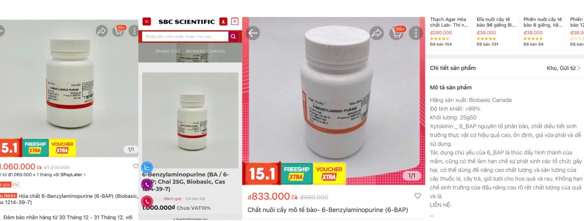 Vụ giá đỗ ngâm hóa chất: dễ dàng mua bán và sử dụng “nước kẹo” 6-Benzylaminopurine